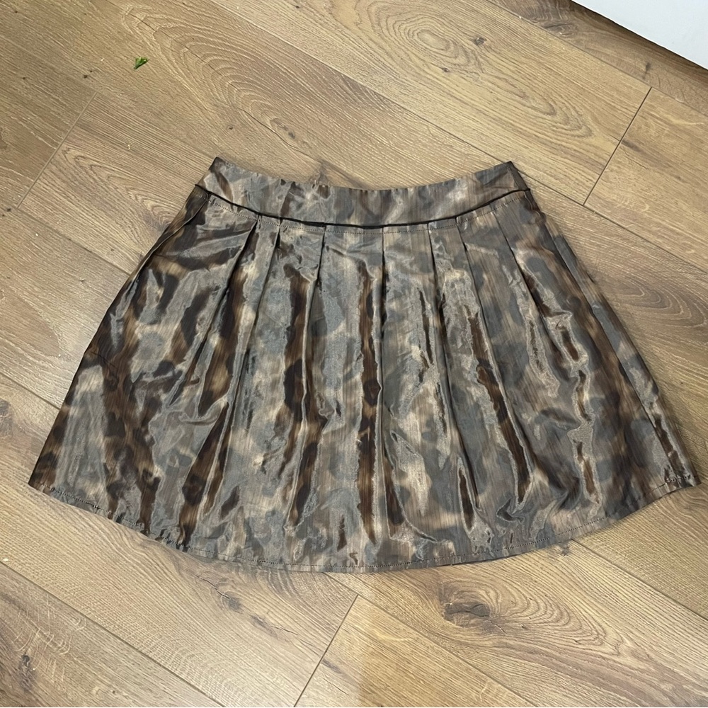 Pink Tartan Skater Skirt Mini Leopard Print Pleated Pockets Lined Brown size 10